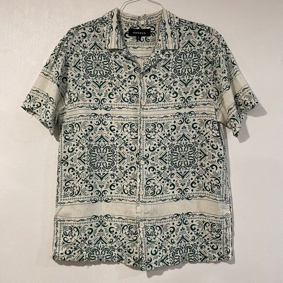 PacSun Green Bandana Print Button Down Shirt Men’s Medium – Short Sleeve Casual - Picture 1 of 9